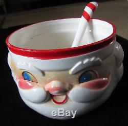 Vintage 1960's Holt Howard MCM 8 Winking Santa Claus Cups & Punch Bowl withLadle