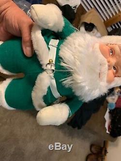 Vintage 1960's RUSHTON COMPANY 15 Green! Santa Claus Rubber Face Plush Doll