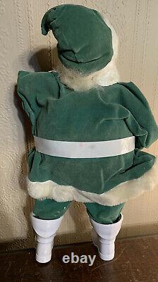 Vintage 1960's Teem Lemon-Lime Soda Santa Claus Figure, Green Clothes, 13 Tall