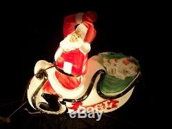 Vintage 1970 Empire LARGE Santa Claus in Sleigh 1 Reindeer LIGHT UP Blow Mold