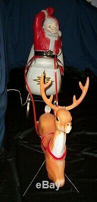 Vintage 1970 Empire LARGE Santa Claus in Sleigh 1 Reindeer LIGHT UP Blow Mold