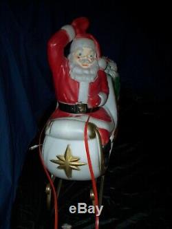 Vintage 1970 Empire LARGE Santa Claus in Sleigh 1 Reindeer LIGHT UP Blow Mold