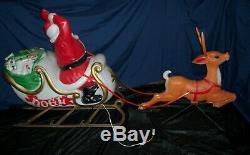 Vintage 1970 Empire LARGE Santa Claus in Sleigh 1 Reindeer LIGHT UP Blow Mold