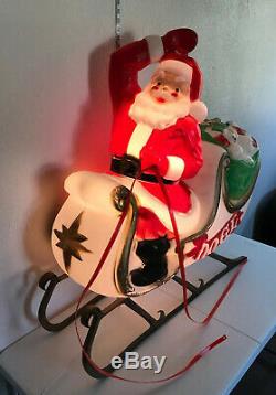 Vintage 1970 Empire Large Santa Claus in Sleigh Sled Christmas Blow Mold 37x39