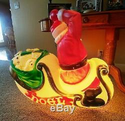 Vintage 1970 Empire Large Santa Claus in his Sleigh Christmas Blow Mold 37x39