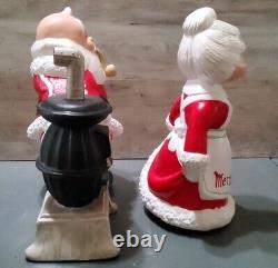 Vintage 1976 Mr Mrs Santa Claus w Stove Hand Painted Ceramic Figures HTF