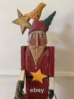 Vintage 1999 Pat Moore Folk Art Carved Wood Santa Figure 22 Christmas Wooden