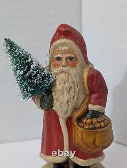 Vintage 1999 Vaillancourt Folk Art Chalkware Small Red Father Christmas Figure