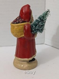 Vintage 1999 Vaillancourt Folk Art Chalkware Small Red Father Christmas Figure