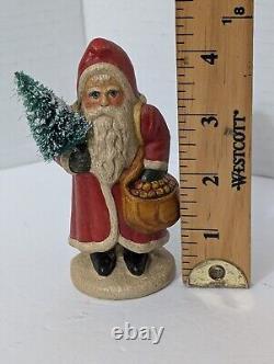 Vintage 1999 Vaillancourt Folk Art Chalkware Small Red Father Christmas Figure