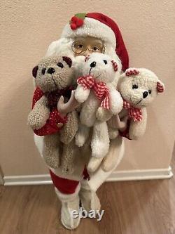 Vintage 3 ft Santa Claus With Presents and Three Stuffed Bears Figure