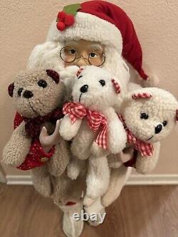 Vintage 3 ft Santa Claus With Presents and Three Stuffed Bears Figure