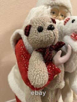 Vintage 3 ft Santa Claus With Presents and Three Stuffed Bears Figure