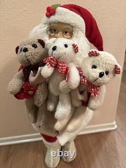 Vintage 3 ft Santa Claus With Presents and Three Stuffed Bears Figure