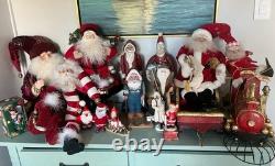 Vintage 32 Poseable Santa Brass Jingle Bells Burgandy Velvet Gold Brocade