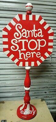 Vintage 44 Porcelain Paint Metal Sign Santa STOP here Santa Claus Christmas
