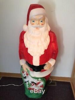 Vintage 46 tall Empire Blow Mold Santa With Bag of Toys 1968 1960's Light Works