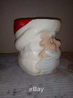 Vintage 50's Santa Claus Punch Bowl Glass Ladle and 10 Cups Hand painted