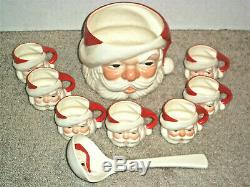 Vintage 50's Santa Claus Punch Bowl Ladle and 7 Cups Handpainted