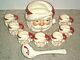 Vintage 50's Santa Claus Punch Bowl Ladle And 7 Cups Handpainted