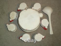 Vintage 50's Santa Claus Punch Bowl Ladle and 7 Cups Handpainted