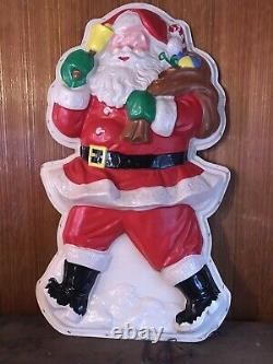 Vintage 63 X 37 Molded Plastic Flatback Lighted Santa Claus