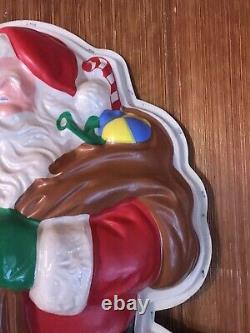 Vintage 63 X 37 Molded Plastic Flatback Lighted Santa Claus