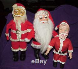 Vintage 7 lot Christmas Santa Claus doll figures plush rubber vinyl face