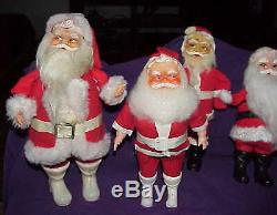 Vintage 7 lot Christmas Santa Claus doll figures plush rubber vinyl face