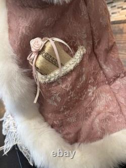 Vintage Animated Musical Lighted Santa Claus Victorian Pink Robe Works See Video