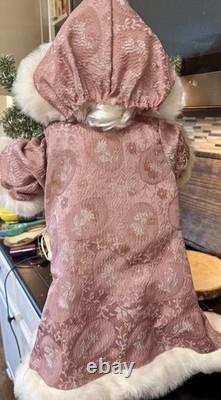 Vintage Animated Musical Lighted Santa Claus Victorian Pink Robe Works See Video