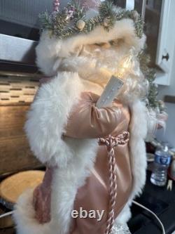 Vintage Animated Musical Lighted Santa Claus Victorian Pink Robe Works See Video