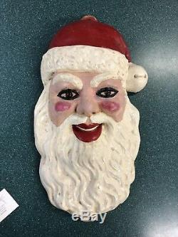 Vintage Antique Folk Art Old Plaster Hand Made Santa Claus Head Decoration