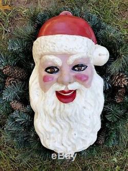 Vintage Antique Folk Art Old Plaster Hand Made Santa Claus Head Decoration