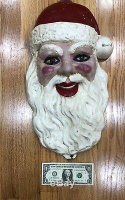 Vintage Antique Folk Art Old Plaster Hand Made Santa Claus Head Decoration