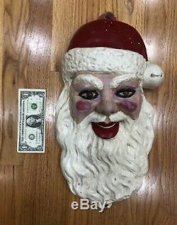 Vintage Antique Folk Art Old Plaster Hand Made Santa Claus Head Decoration