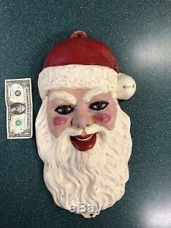 Vintage Antique Folk Art Old Plaster Hand Made Santa Claus Head Decoration