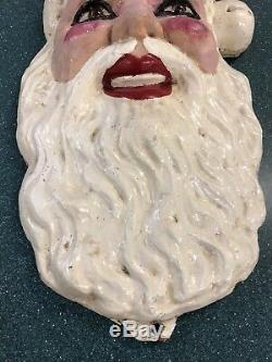 Vintage Antique Folk Art Old Plaster Hand Made Santa Claus Head Decoration