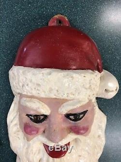 Vintage Antique Folk Art Old Plaster Hand Made Santa Claus Head Decoration