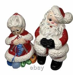 Vintage Atlantic Mold Ceramic Santa and Mrs. Claus Christmas Figures 14 & 12