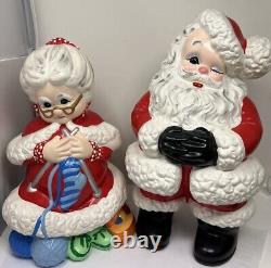 Vintage Atlantic Mold Ceramic Santa and Mrs. Claus Christmas Figures 14 & 12