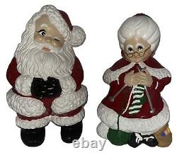 Vintage Atlantic Mold Ceramic Winking Santa and Mrs. Claus Christmas Figures