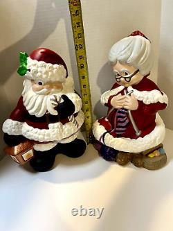 Vintage Atlantic Mold Ceramic Winking Santa and Mrs. Claus Christmas Figures