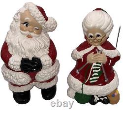 Vintage Atlantic Mold Ceramic Winking Santa and Mrs. Claus Christmas Figures