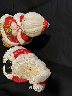 Vintage Atlantic Mold Mr. & Mrs. Santa Claus Knitting Ceramic Christmas 14