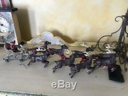 Vintage Cast Iron Santa Claus & Sleigh with 8 Reindeer