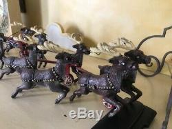 Vintage Cast Iron Santa Claus & Sleigh with 8 Reindeer