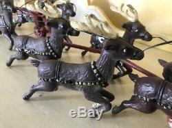 Vintage Cast Iron Santa Claus & Sleigh with 8 Reindeer