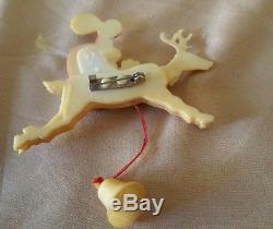 Vintage Celluloid Mechanical Santa Claus Rudolph Reindeer Christmas Brooch