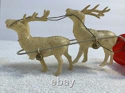 Vintage Celluloid SANTA CLAUS & SLEIGH WITH 2 REINDEERS Christmas JAPAN 1930's